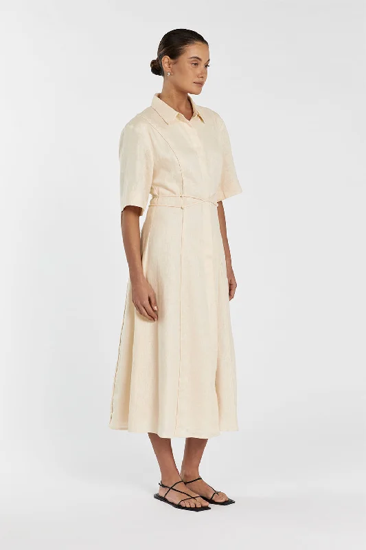 ASTRID LEMON LINEN MIDI DRESS