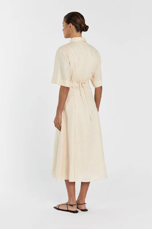 ASTRID LEMON LINEN MIDI DRESS