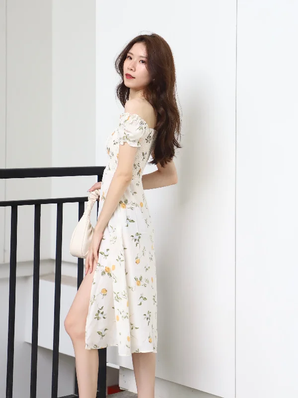 White Lemon Off Shoulder Midi Dress