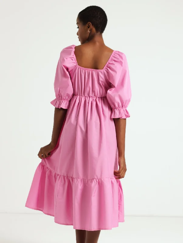 3/4 Sleeve Frill Hem Poplin Dress