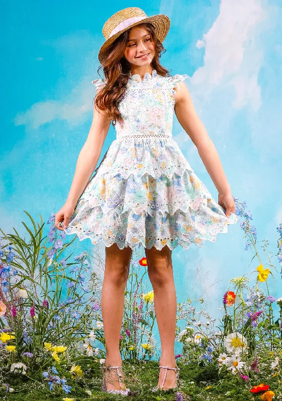 Azure Embroidered Frill Dress