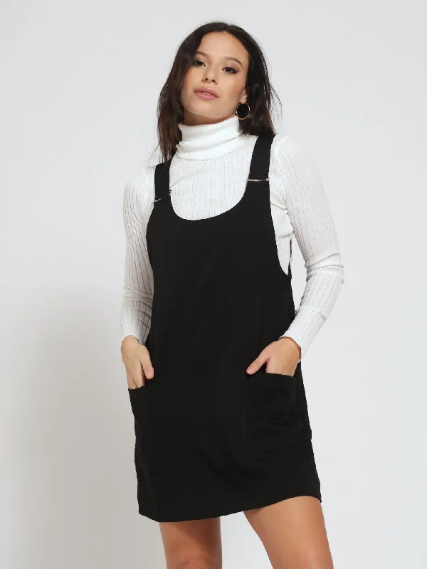 Barbi Mini Pinafore Dress - Black