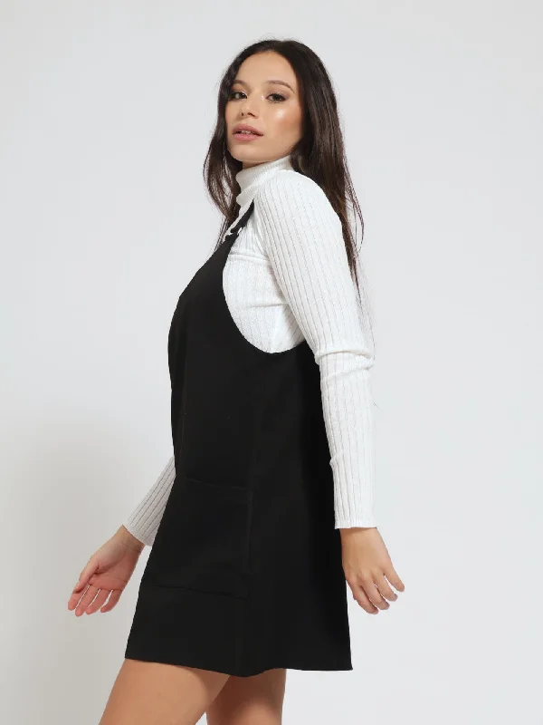 Barbi Mini Pinafore Dress - Black