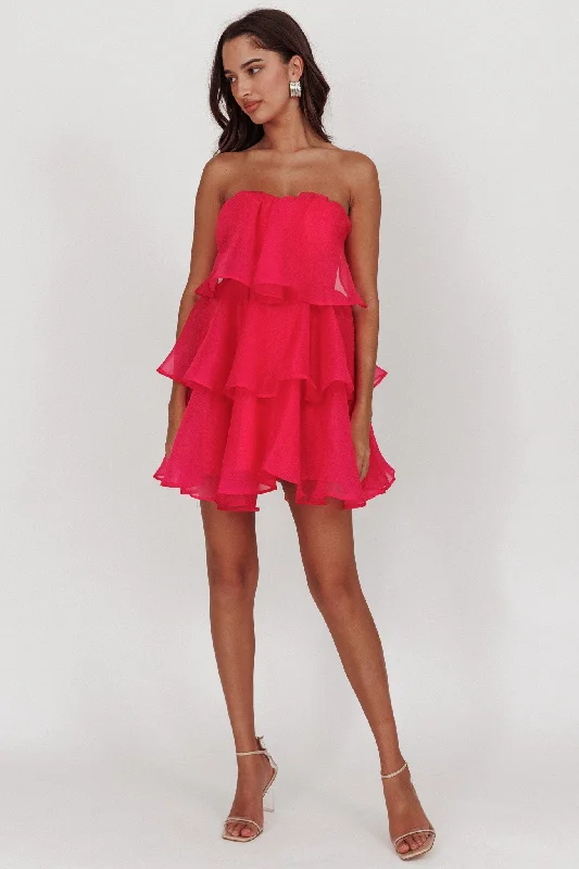 Behati Tiered Layer Mini Dress Hot Pink