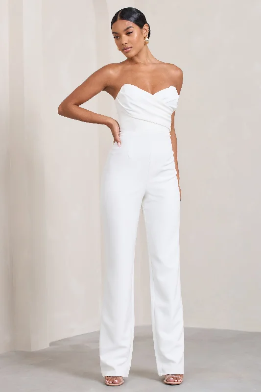 Bellezza | White Bandeau Corset Wide Leg Jumpsuit