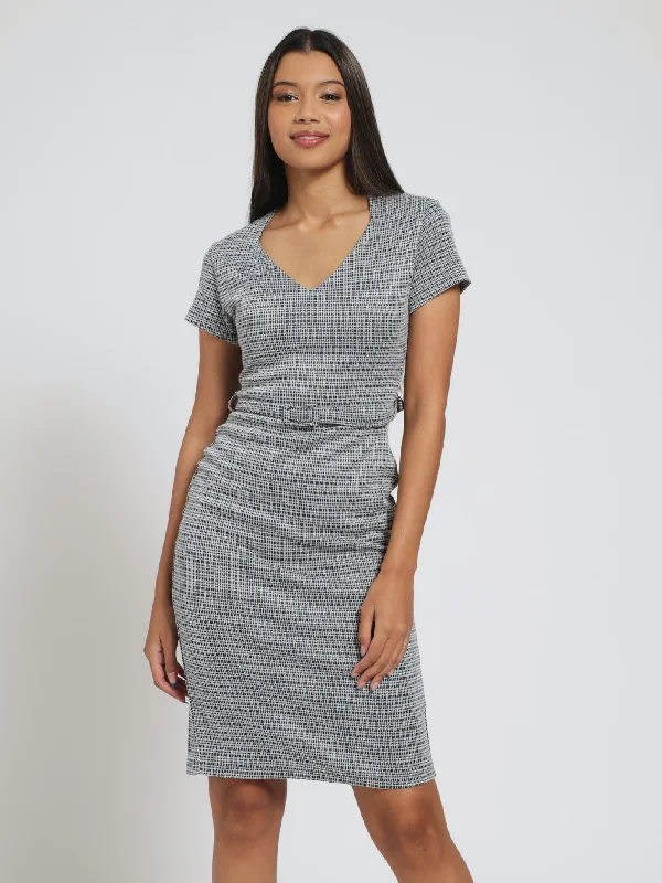 Belted Gingham Bodycon Dress - Black/White