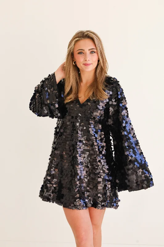 BERTIE SEQUIN SHORT DRESS IN BLACK DISCO | BUDDY LOVE