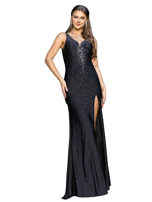 Bliss Sparkle Embellishments Deep Slit Long Dress for Women, Sizes XS-3XL