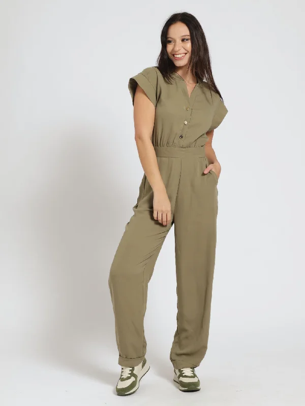 Button Front Jumpsuit - Fatigue