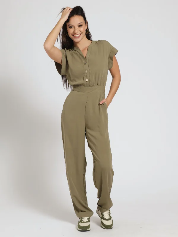 Button Front Jumpsuit - Fatigue