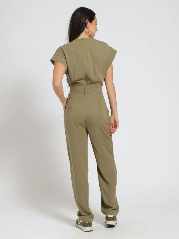 Button Front Jumpsuit - Fatigue