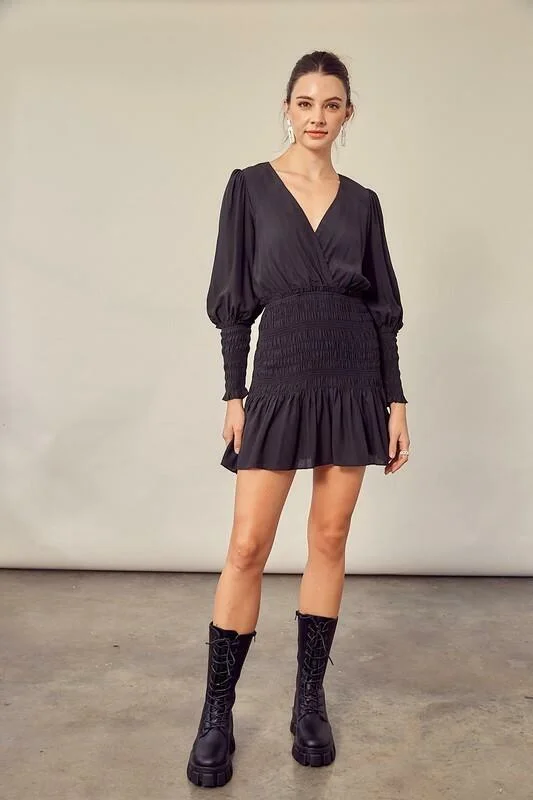 Carlie Black Long Sleeve Mini Dress