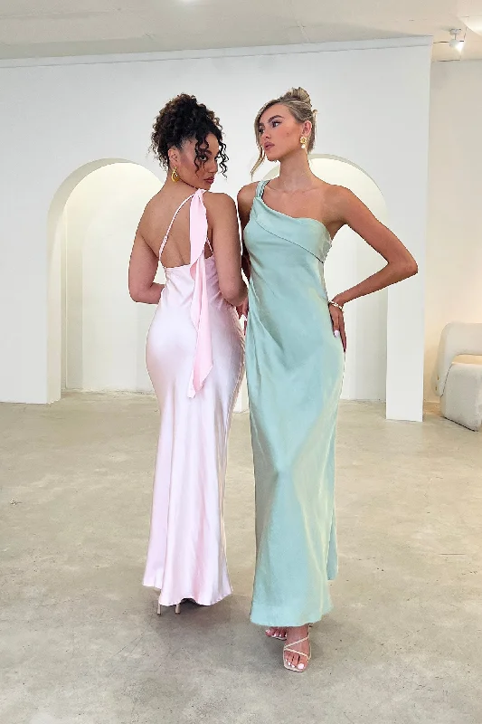 Carmel One-Shoulder Sash Maxi Dress Blush