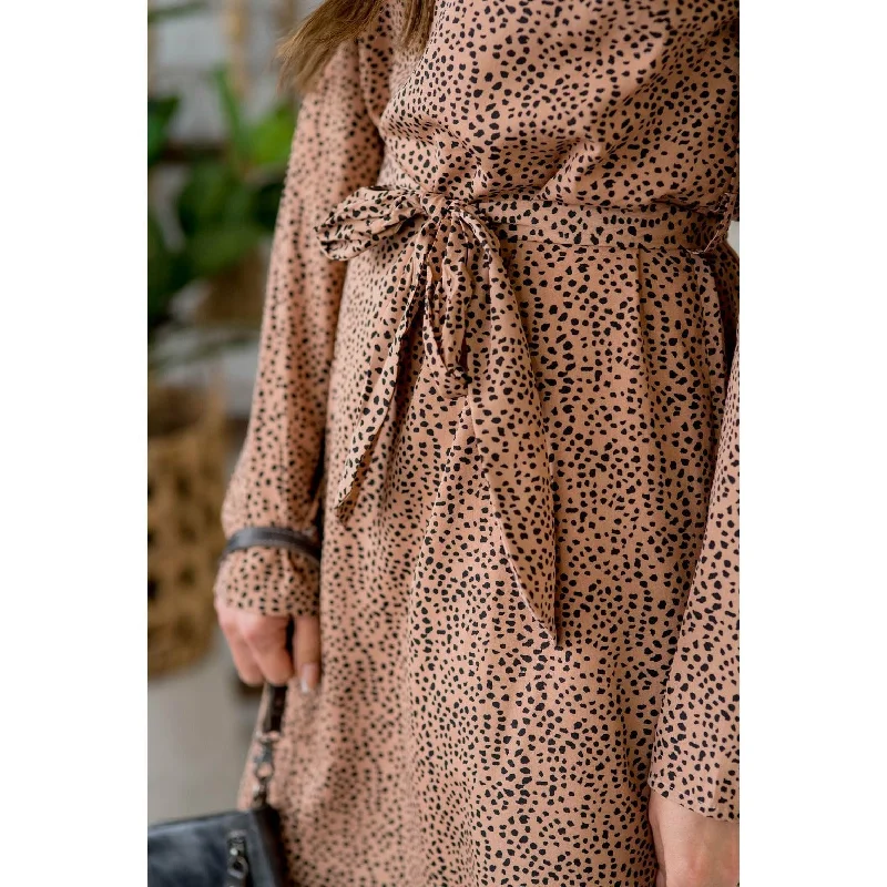 Cheetah Long Sleeve Tie Waist Dress