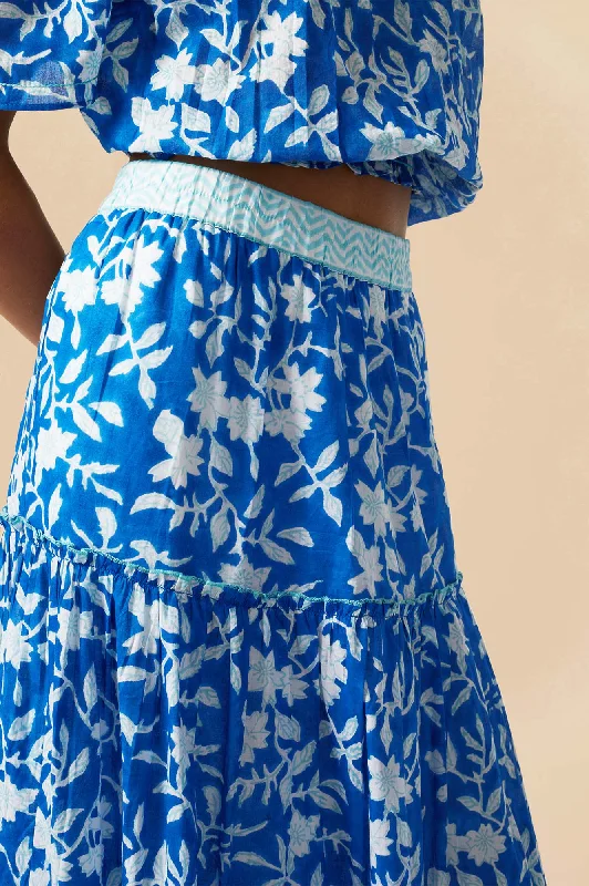 Becks Block Print Skirt | Japanese Flower Cobalt