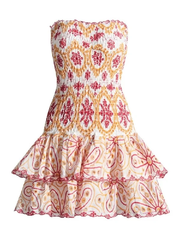 Cora Strapless Print Mini Dress - Red Print