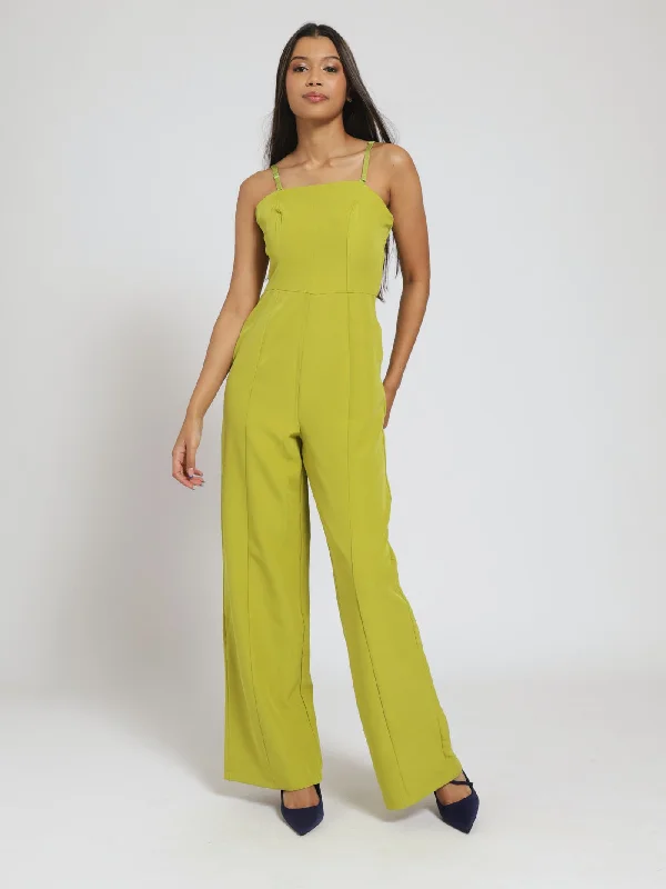 Corset Style Boobtube Wideleg Jumpsuit - Chartreuse