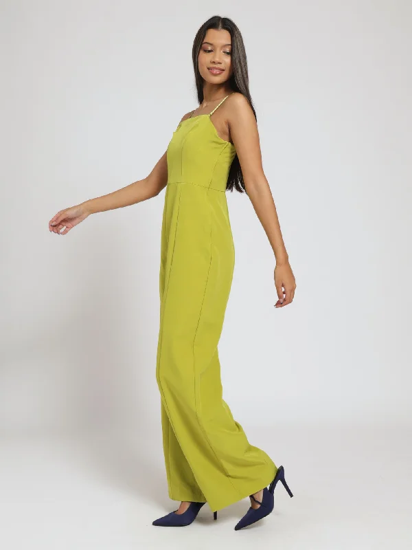 Corset Style Boobtube Wideleg Jumpsuit - Chartreuse