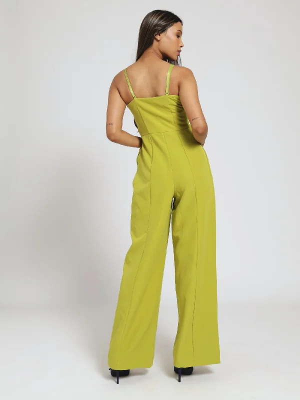 Corset Style Boobtube Wideleg Jumpsuit - Chartreuse