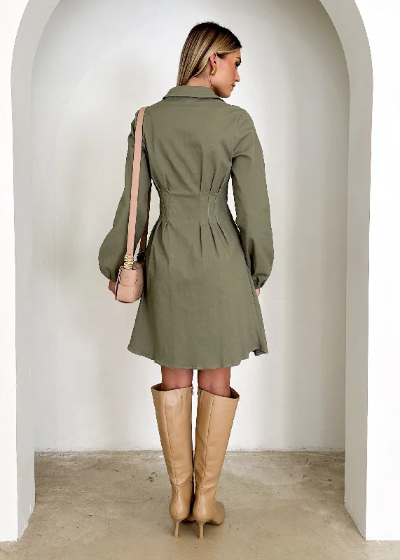 Enya Denim Dress - Khaki