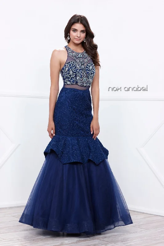 EVENING BEADED ILLUSION RUFFLED MERMAID DRESS 8284 BY NARIANNA