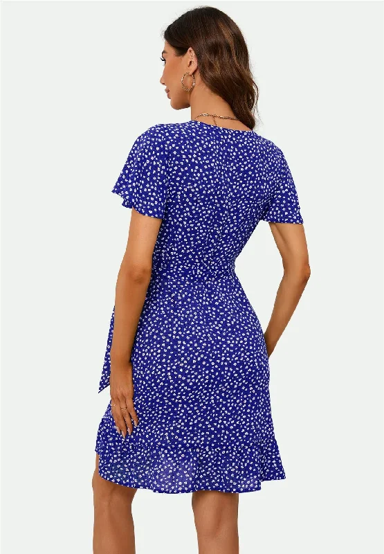 Floral Print Mini Wrap Dress In Blue