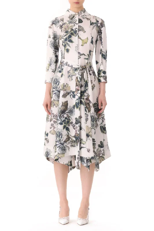 FOREST FLORAL SILK TWILL SHIRTDRESS WITH BELT