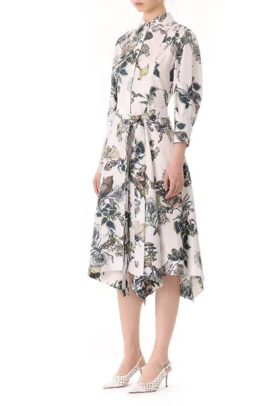 FOREST FLORAL SILK TWILL SHIRTDRESS WITH BELT