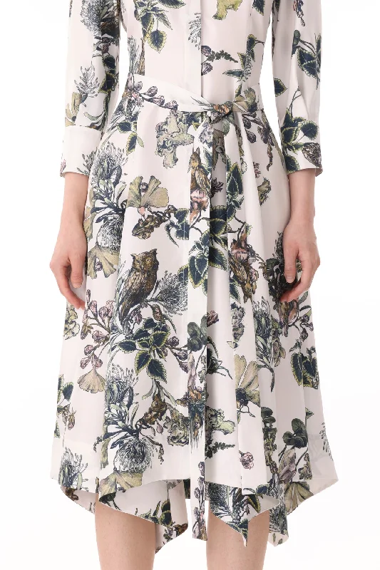 FOREST FLORAL SILK TWILL SHIRTDRESS WITH BELT