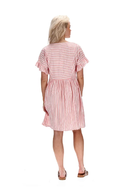 Fran Pink & White Striped Dress