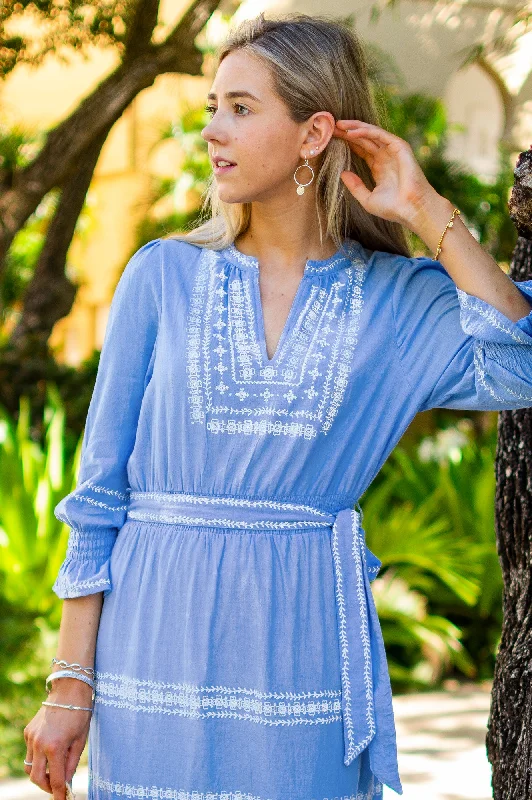 Freida Embroidered Dress | Blue/White