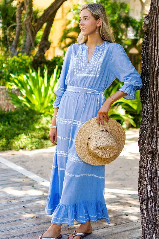 Freida Embroidered Dress | Blue/White