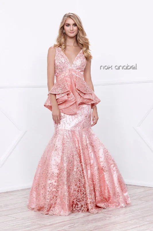 GLITTERING RHINESTONES EMBELLISHED RUFFLED PEPLUM EVENING GOWN 8311 BY NARIANNA