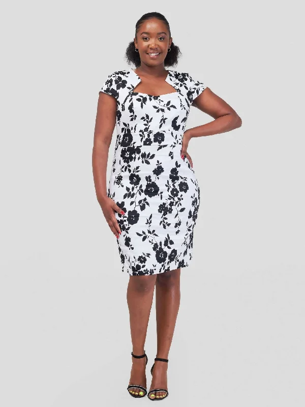 Immaculate Chic Pencil Dress - Black / White Floral