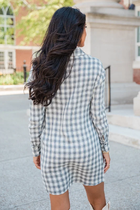 In My Grasp Plaid Button Down Collard Dress