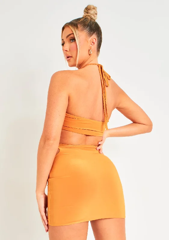 Indie Orange O Ring Halterneck Cut Out Slinky Mini Dress