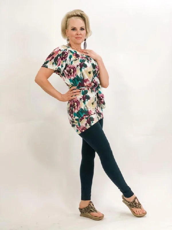 Ivory/Multi Floral Tie-Waist Tunic