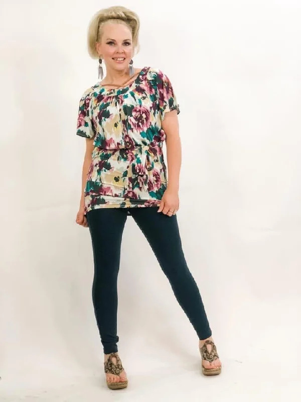 Ivory/Multi Floral Tie-Waist Tunic