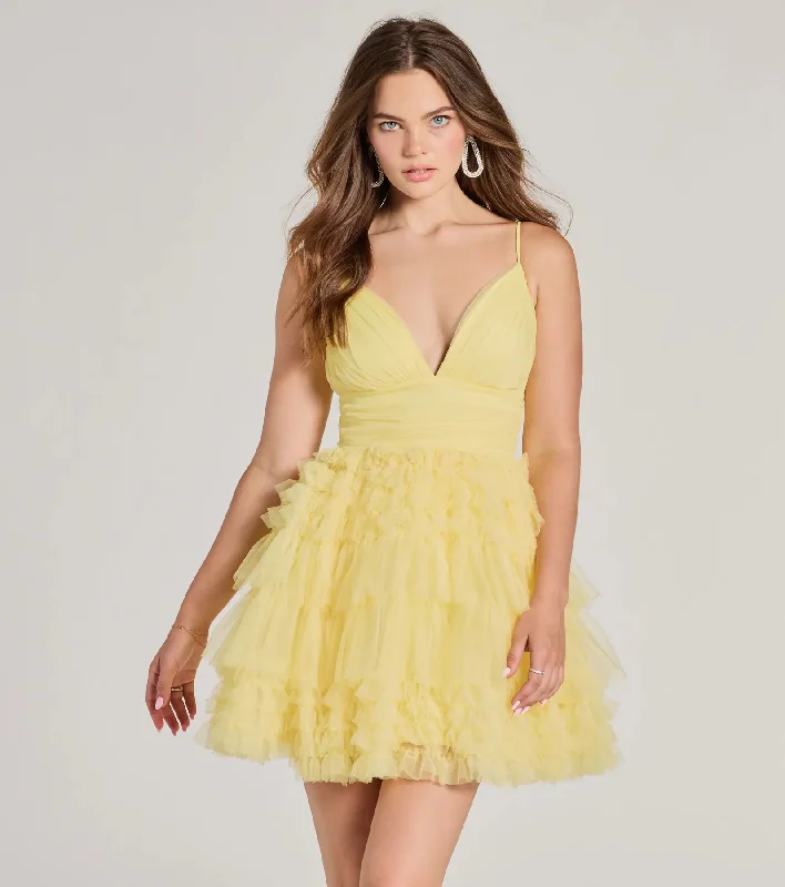 Katalina V-Neck Ruffle A-Line Party Dress