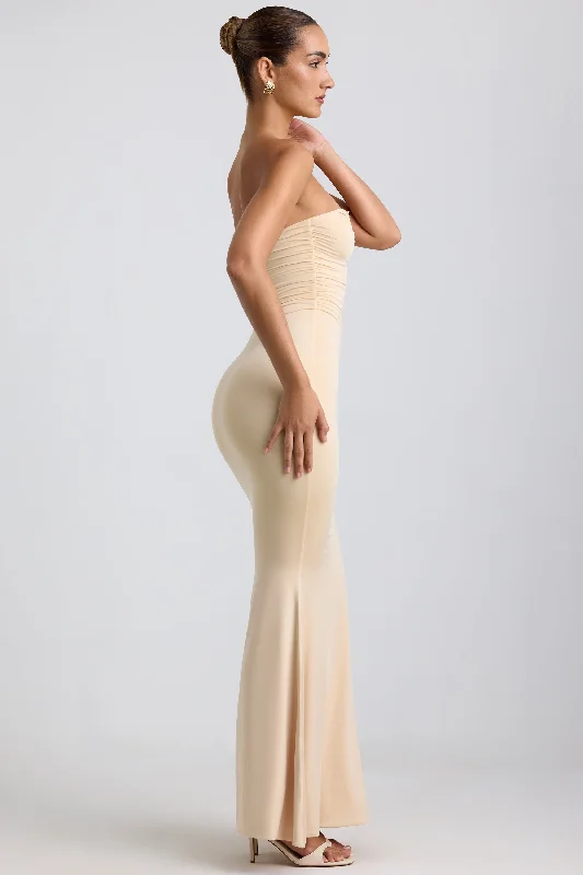 Slinky Jersey Hardware Detail Strapless Maxi Dress in Buttercream