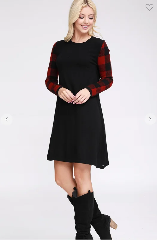 Long Sleeve Contrast Plaid Sweater Dress