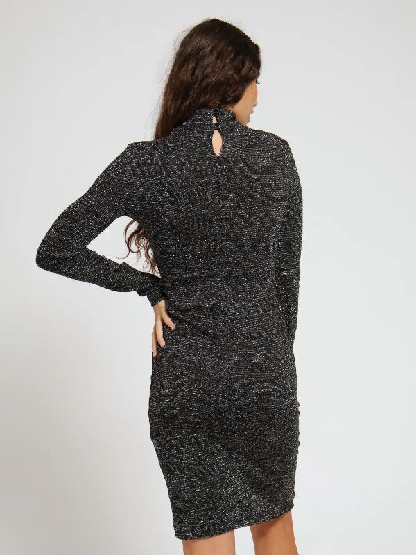 Long Sleeve Lurex Bodycon Dress - Black