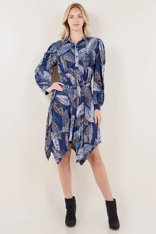 LS COLLAR NK BUTTON UP SHARK BITE SHIRT DRESS - D3513-A2986-1