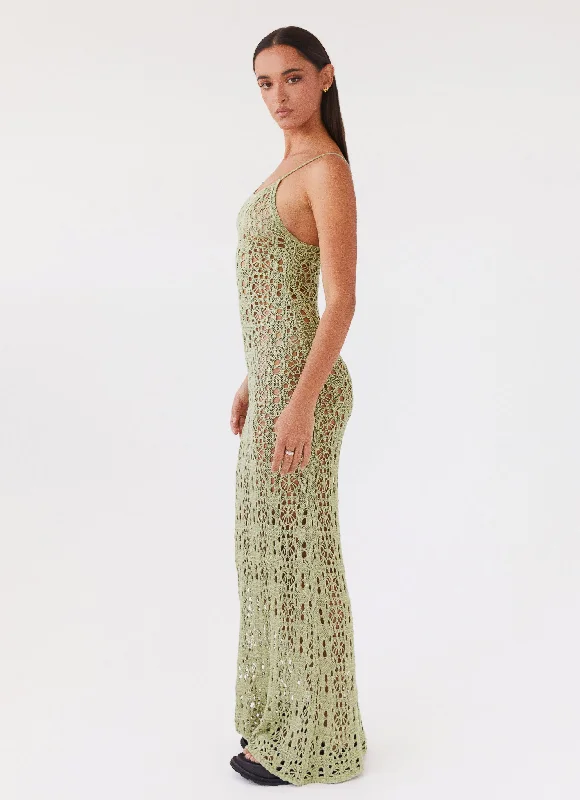 Luxora Crochet Maxi Cami Dress - Light Olive