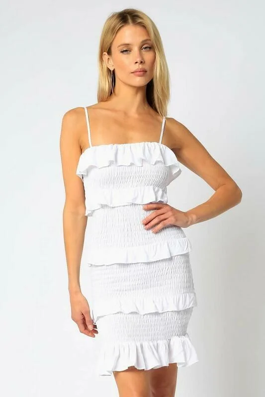 Major Flirt White Smocked Mini Dress