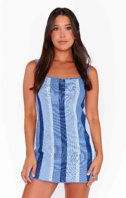 Mellow Mini Dress ~ Blue Stripe Knit