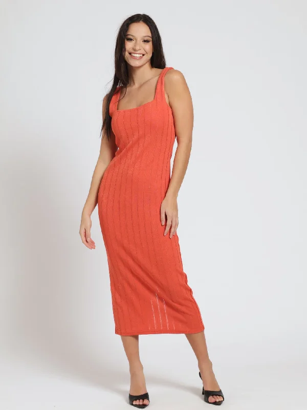 Metallic Knit Dress - Coral