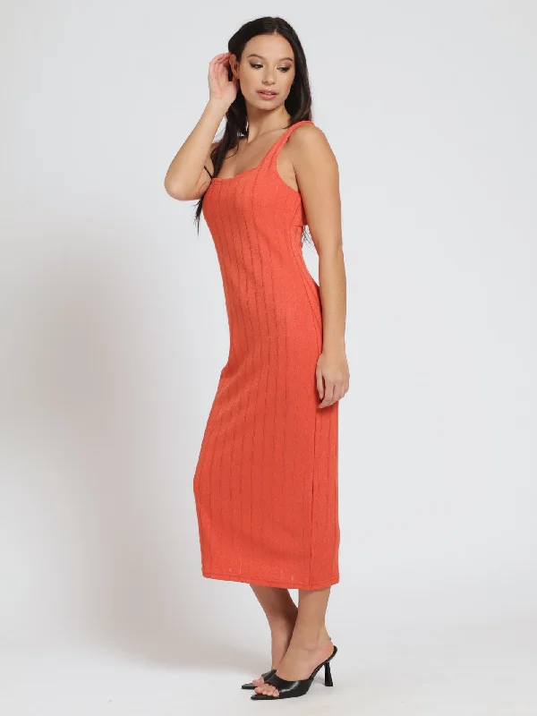 Metallic Knit Dress - Coral