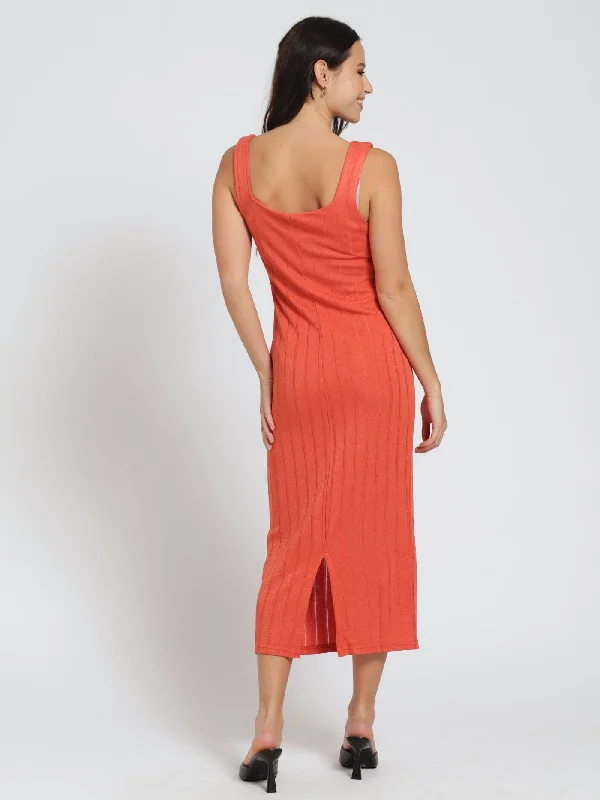 Metallic Knit Dress - Coral