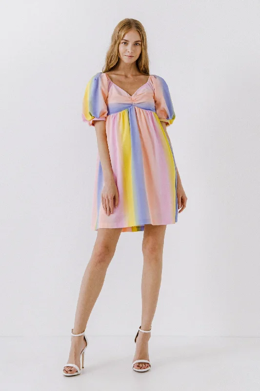 Multi Color Stripe Babydoll Dress